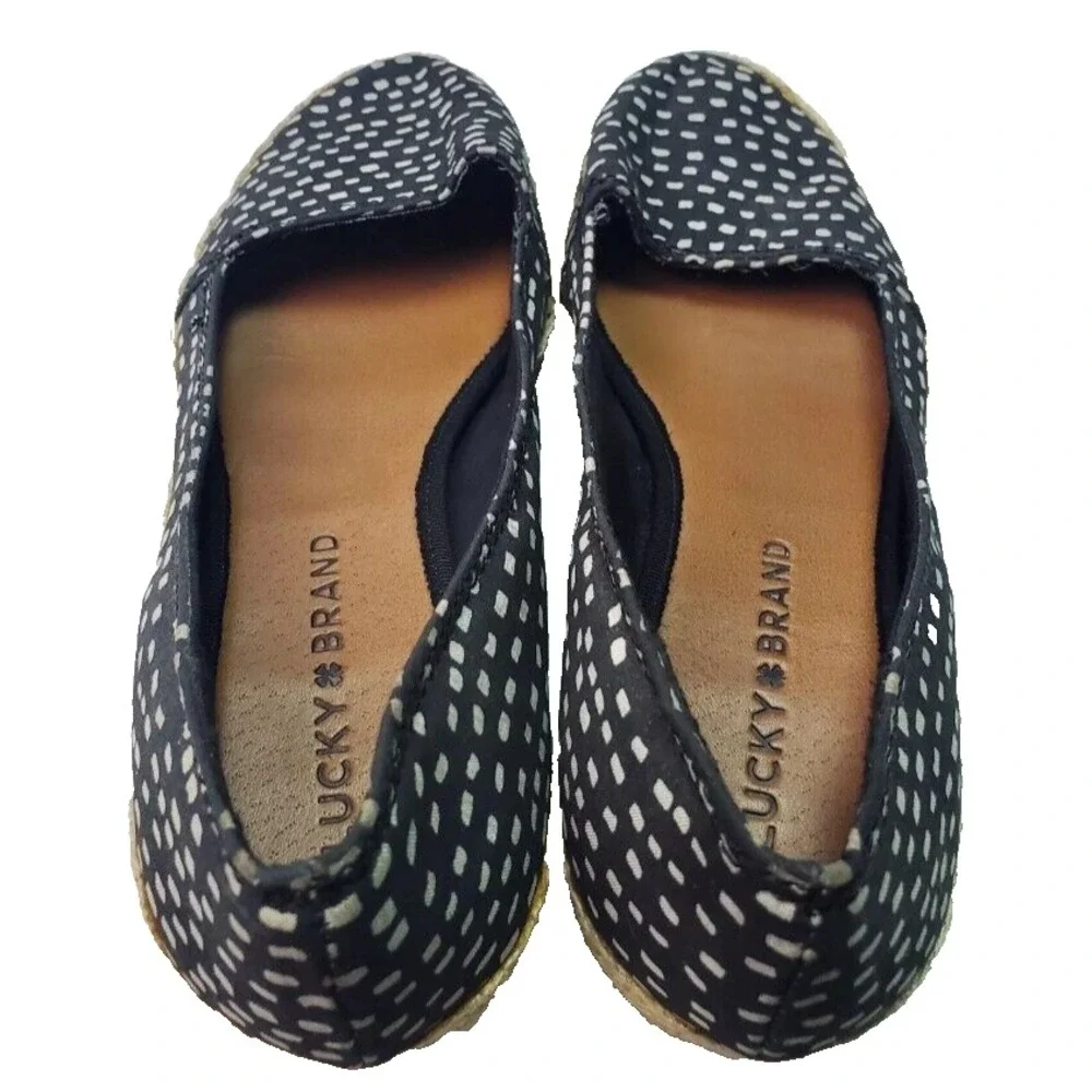 Lucky‎ Brand Tomlinn Black & White Square Dot Espadrille Wedge Shoes Size US 7M